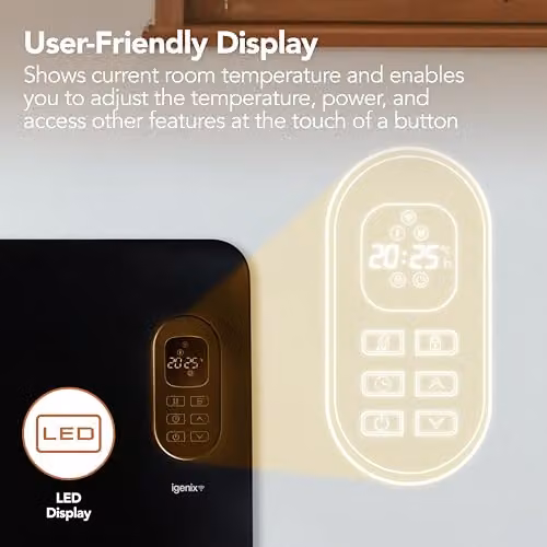 Igenix IG9520BLWIFI Smart Electric Panel Heater, 2000W, Black, with WiFi, App Control, Remote Control and 24hr Timer – 5
