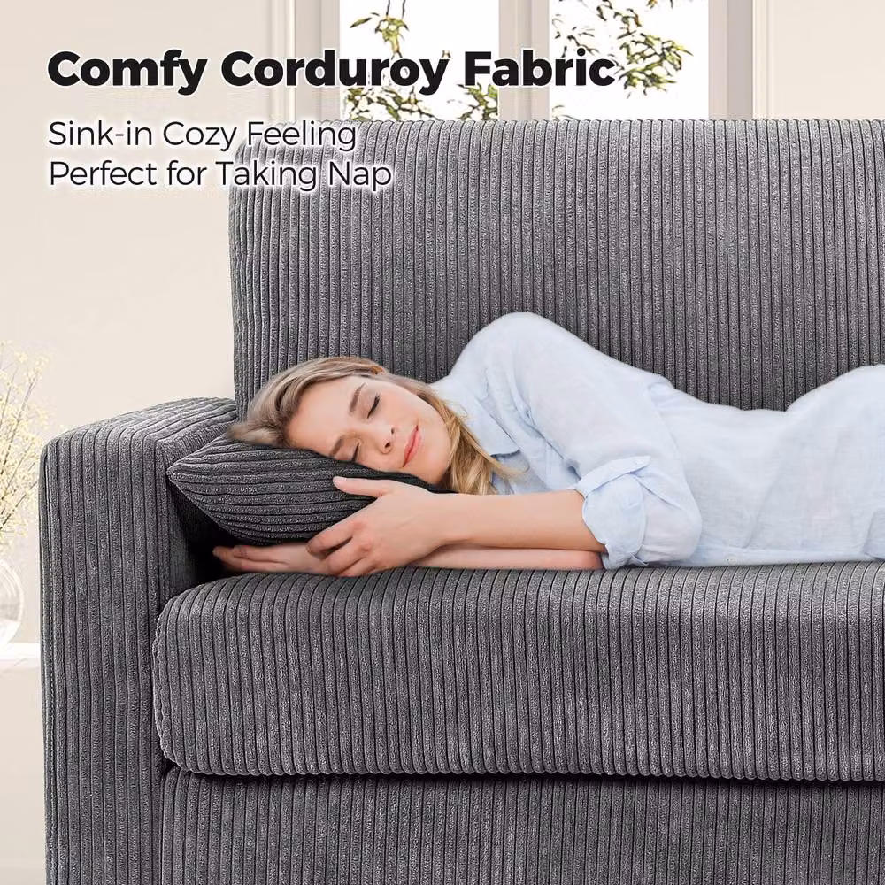 Dprodo Grey Corduroy Seater Sofa with Extra Deep Seats and Scatter Cushions, W: 178 cm – 2