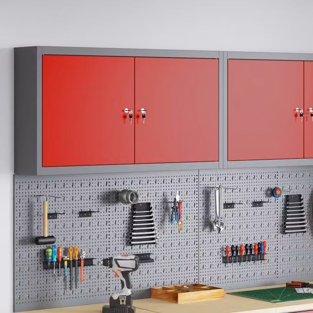 Berkfield Home Wall-Mounted Steel Tool Cabinet, Red and Grey, W/D/H: 100 x 20 x 55 cm