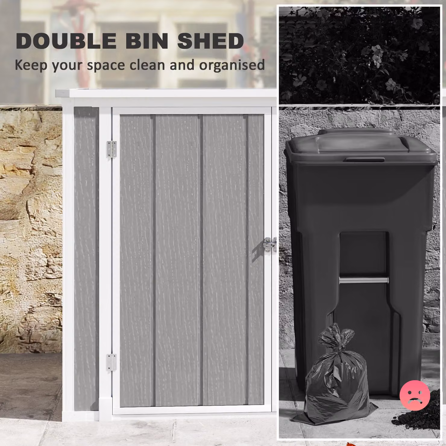 OUTSUNNY Lockable Double Bin Storage Garden Shed, Grey, W: 143.29 cm, D: 76.2 cm, H: 110 cm – 3