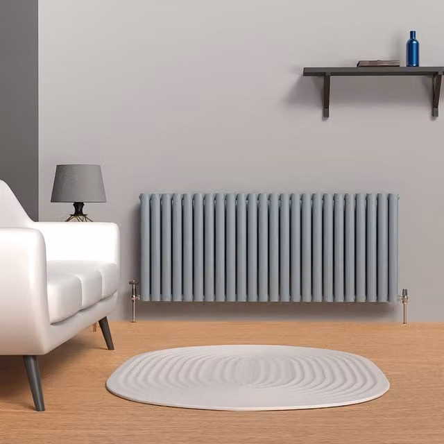 Lux Heat Oval Horizontal Double Radiator in Pebble Grey, W: 144 cm, H: 60 cm