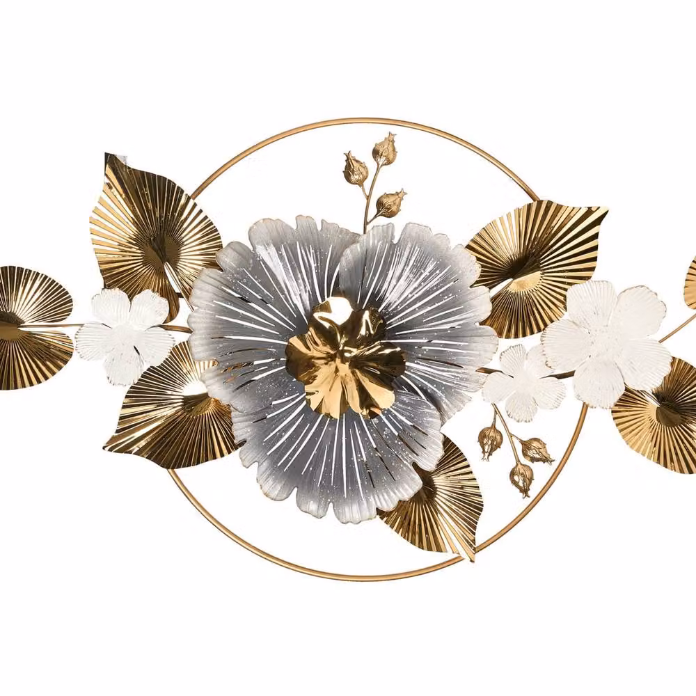 Wyld and Coco Gold Metal Floral and Geometric Round Wall Ornament – 2
