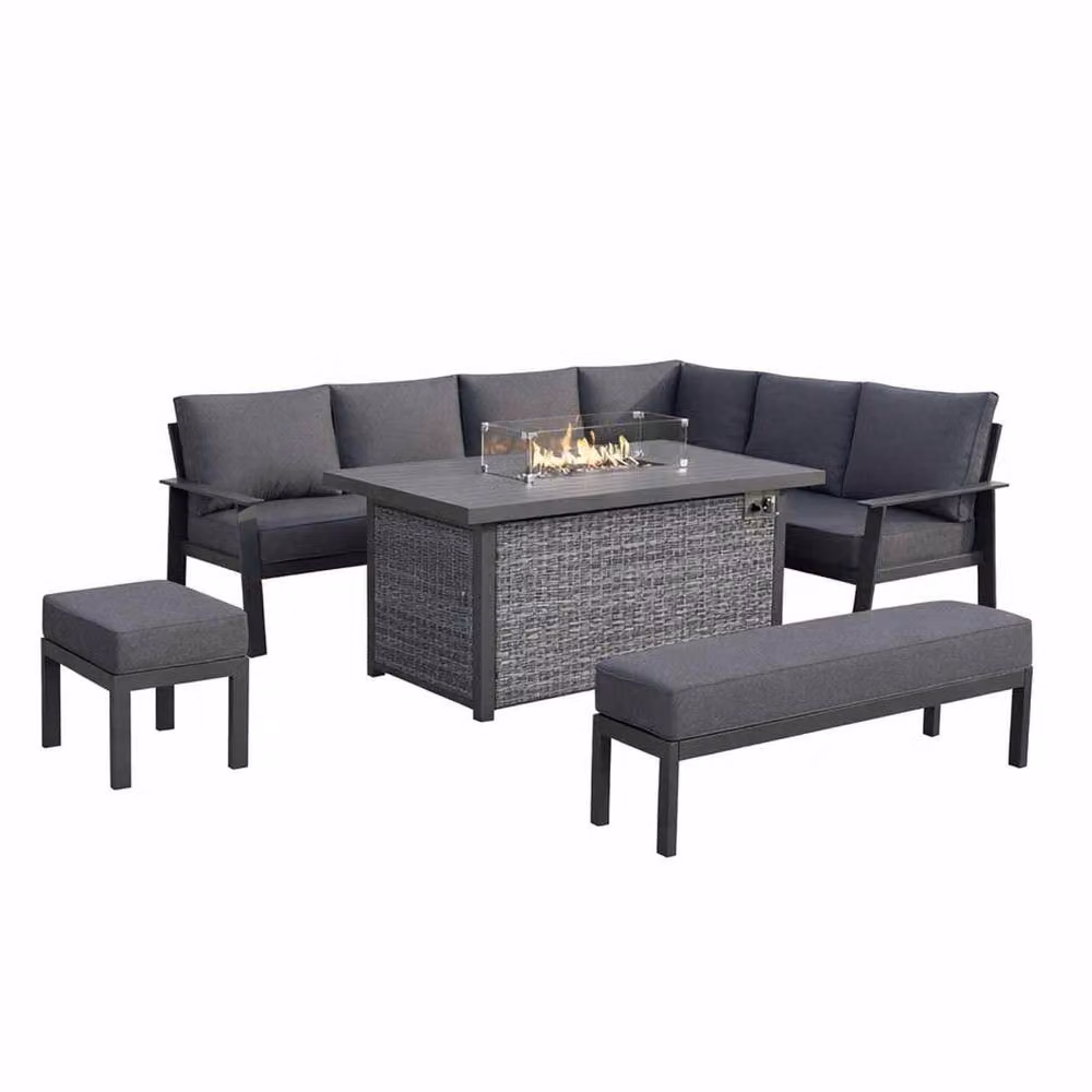 Furnishings For Less UK Aluminium Garden Corner Sofa Set with Fire Pit Table in Grey – 2