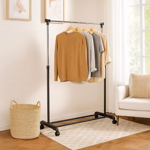 FORGEVIO Adjustable Matt Black Metal Clothes Rail with Dual Hook and Rail Matrix