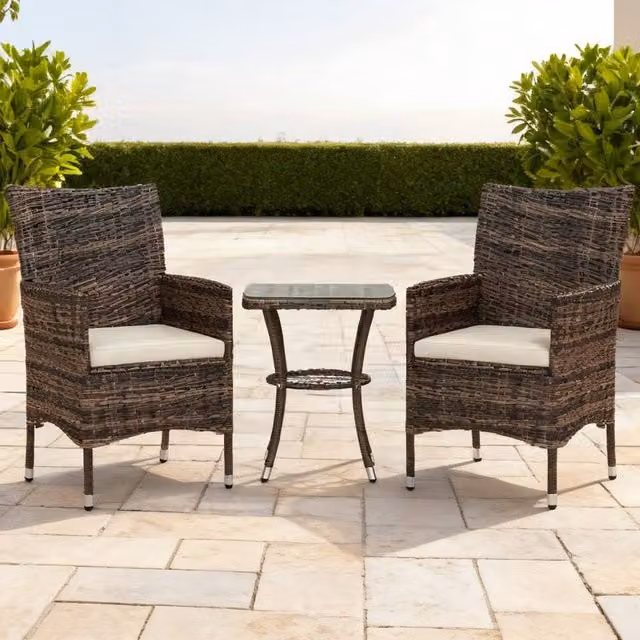 ERGOVEXA 2 Seat Twin Rattan Bistro Chair and Table Set in Brown