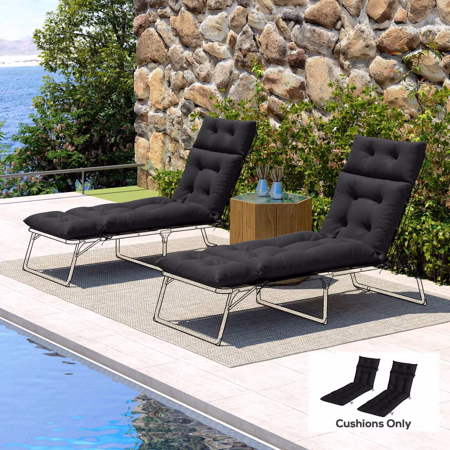 Outsunny Set of Two Black Polyester Sun Lounger Cushions, 190 x 56 cm – 7