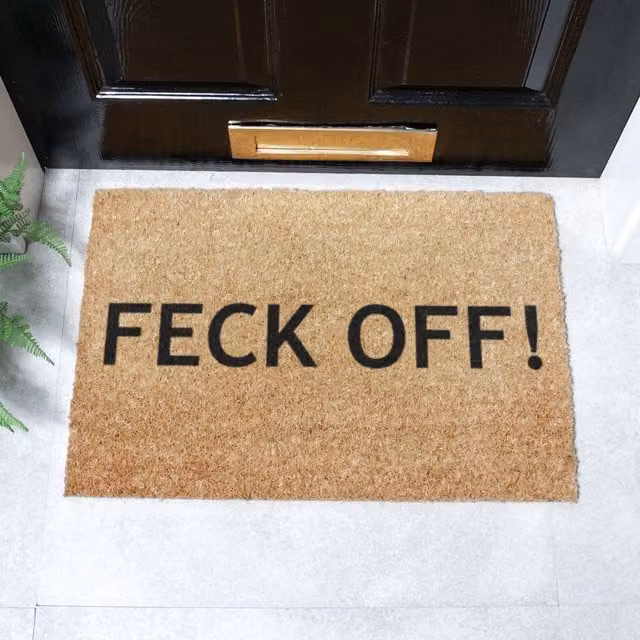 Artsy Feck Off Non-Slip Coir Doormat, Black