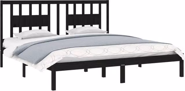 Berkfield Home Beautiful Black Solid Wood Pine Bed Frame W/D/H: 200 x 200 x 206 cm