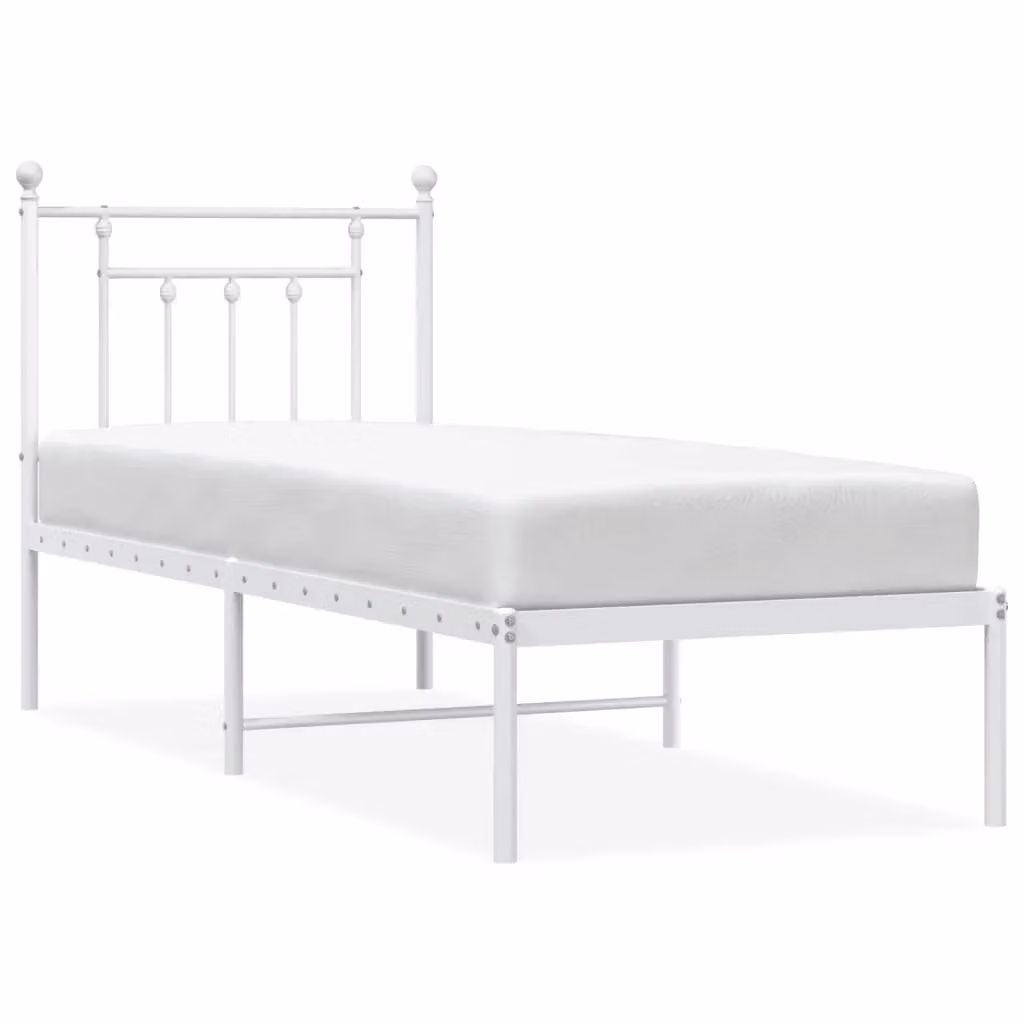 Berkfield Home Metal Bed Frame with Headboard in White, W/D/H: 75 x 190 cm Small Single – 2