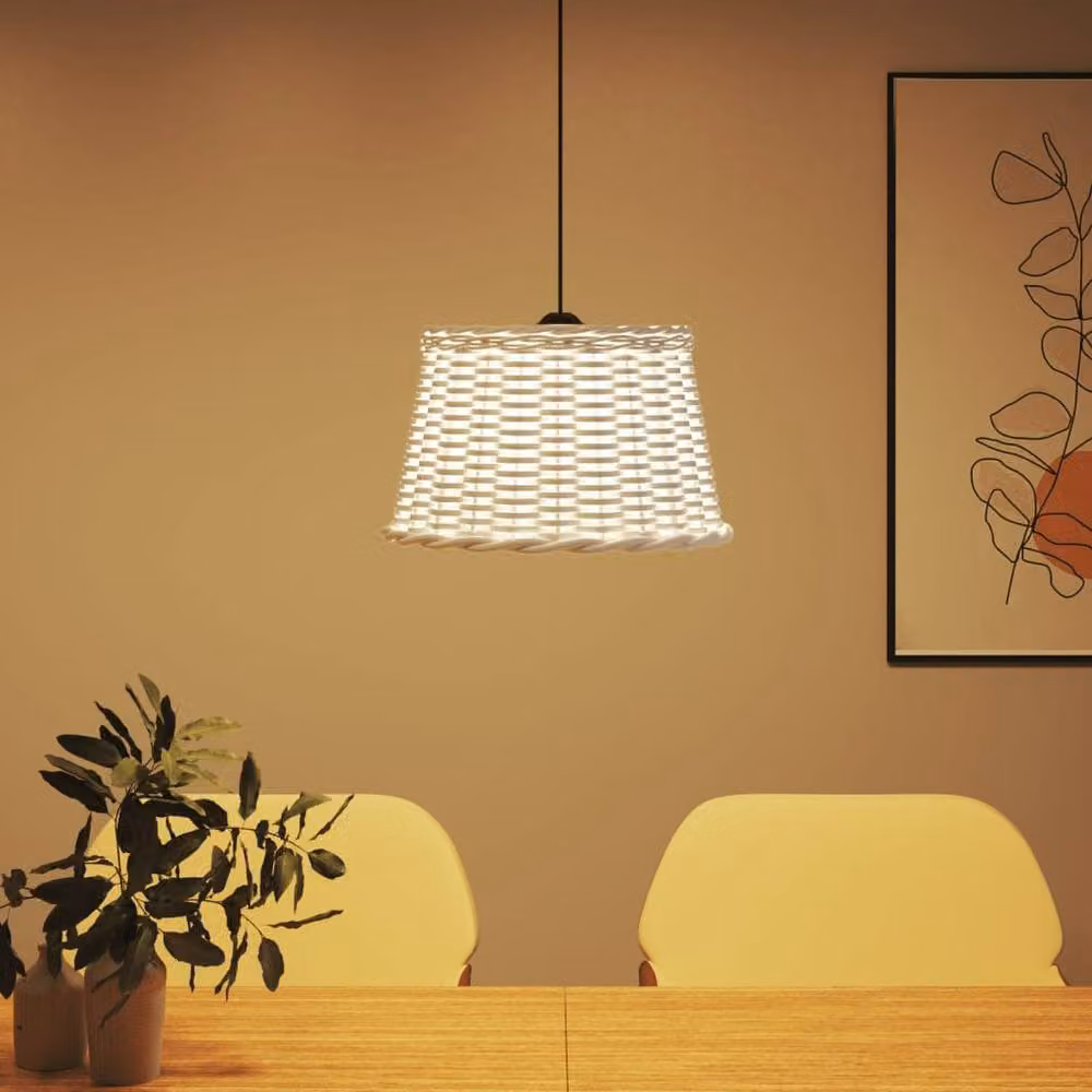 Berkfield Home White Wicker Ceiling Lamp Shade, W/D/H: 45 x 45 x 28 cm – 2