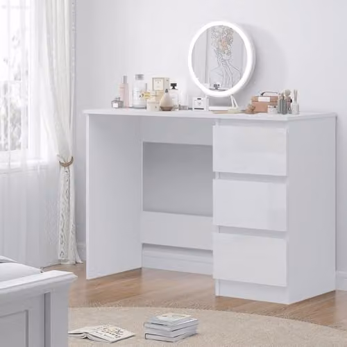FWStyle White Gloss 3 Drawer Dressing Table Desk W/D/H: 99 x 40 x 72 cm – 2