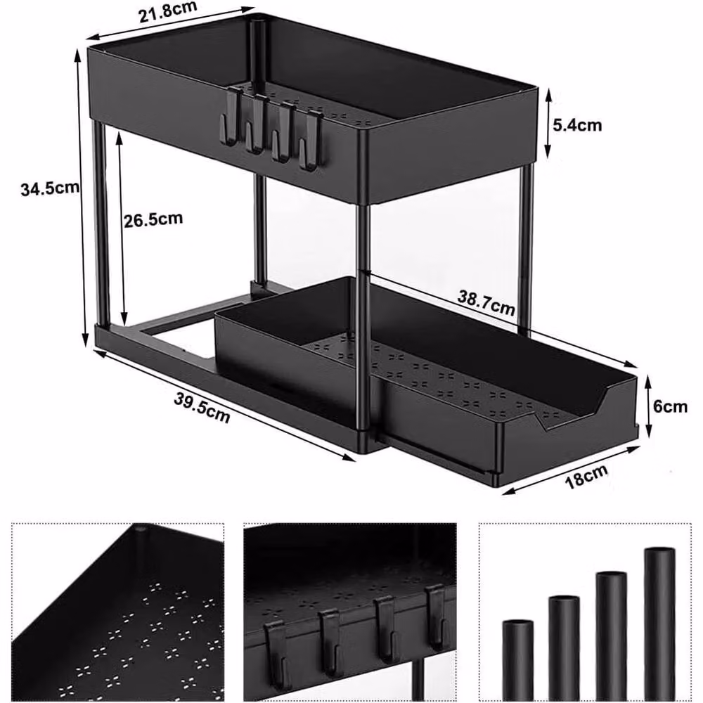Kelvenix 2 Tier Under Sink Storage Organiser and Spice Rack in Black – 2