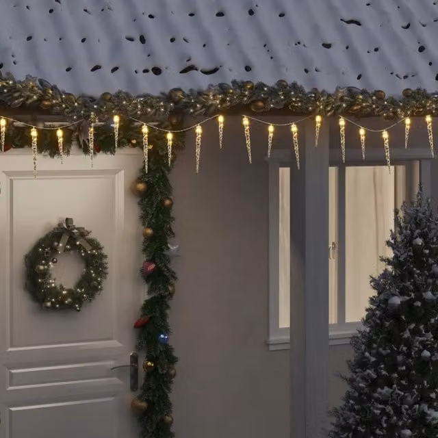 Berkfield Home Christmas Icicle LED Lights, 100 LEDs, Warm White, 10 m