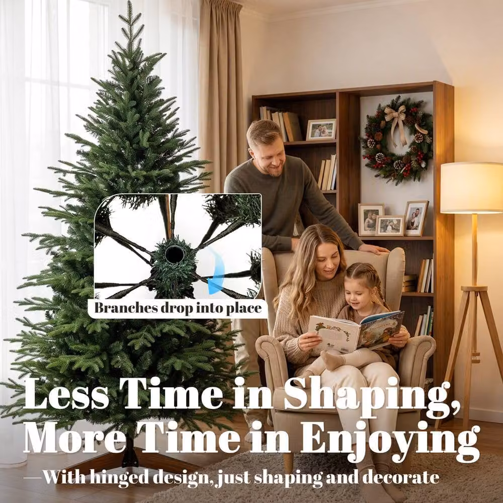 HOMCOM 7ft Artificial Christmas Tree with Solid Pine Wood Stand, Green – 5