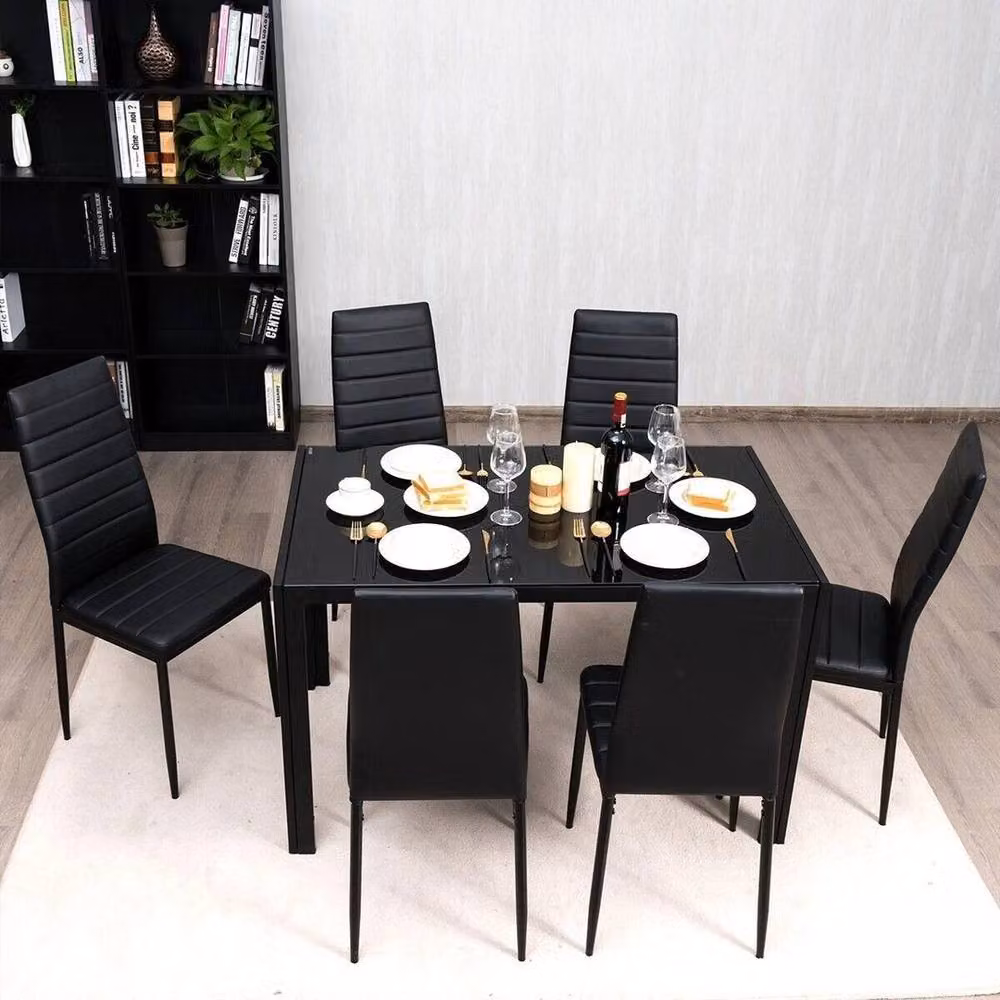 KORVIXA Set of 6 Modern Black High Back Dining Chairs with Synthetic Leather and Metal Frame, Height: 100 cm – 3