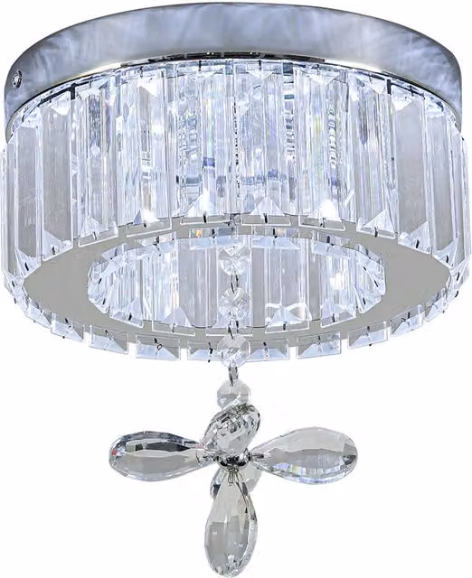 Living Star Modern Round Crystal LED Ceiling Light in Silver and Chrome
