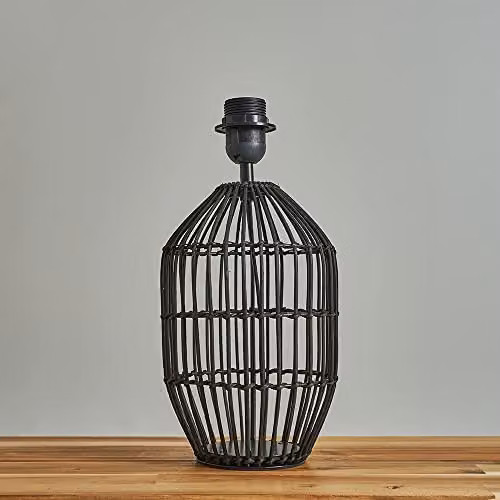 ValueLights Hollins Modern Cylinder Table Lamp Base in Matt Black Rattan and Ceramic, H: 34.0 cm, W: 16.0 cm, D: 16.0 cm – 2