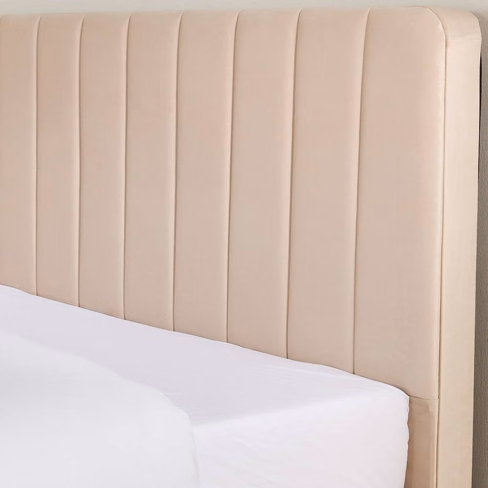 Aspire Verona Velvet Bed Frame with Padded Headboard in Pink, Cream or Beige, Size: 140 x 200 cm – 2