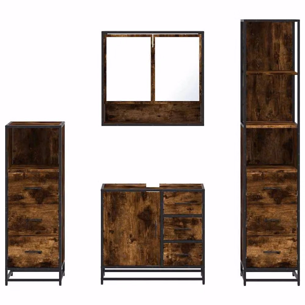 Berkfield Home 4-Piece Industrial Bathroom Furniture Set in Smoked Oak Brown – 5