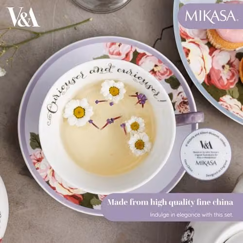 Mikasa Floral Pink Bone China Tea Cup and Saucer Set, 140ml – 3