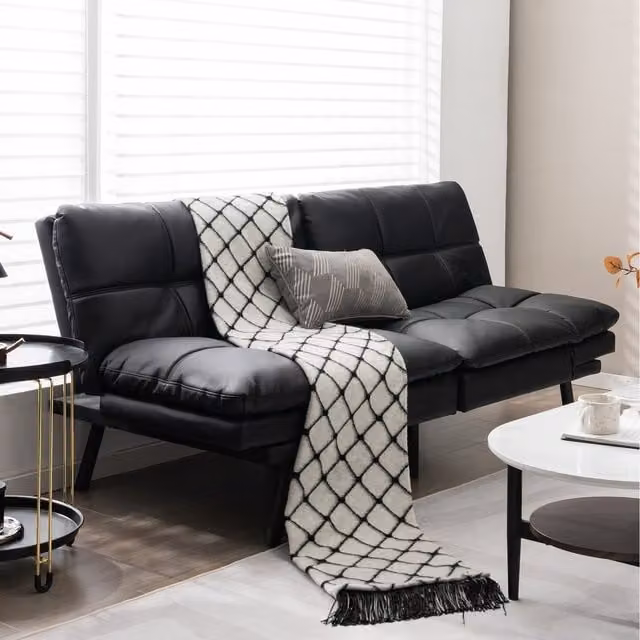 Costway Modern Black Synthetic Leather Futon Sofa Bed