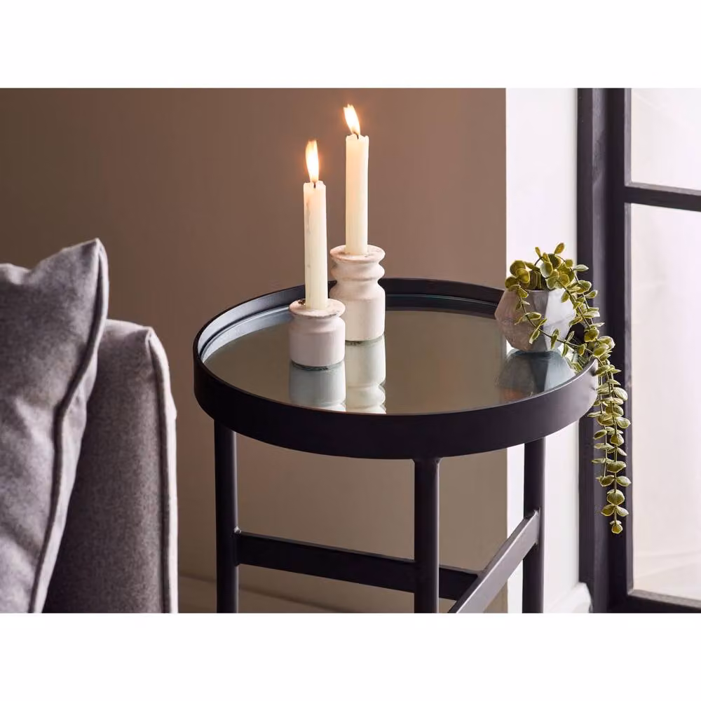 Cheshire Monroe Round Glass Lamp Table in Black and Mirrored – 5