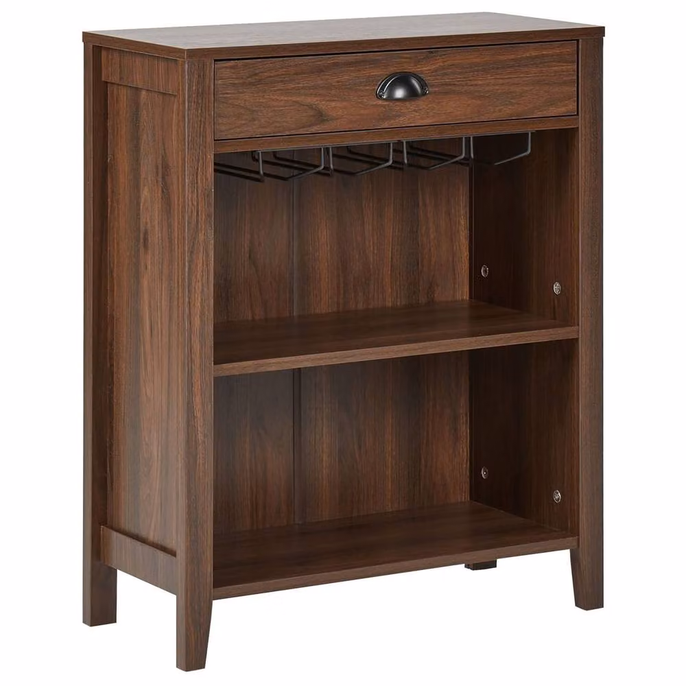 Wyld and Coco Dark Brown Rustic Sideboard with 1 Drawer, 2 Shelves and Glass Holder – 2
