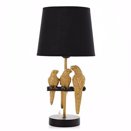 Hestia Parrot Design Table Lamp in Gold and Black with Fabric Shade, Height: 35 cm – 3