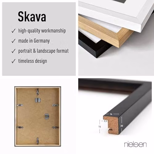 Nielsen Skava A3 Wooden Picture Frame in Black with White A4 Mount and Glass Front – 4