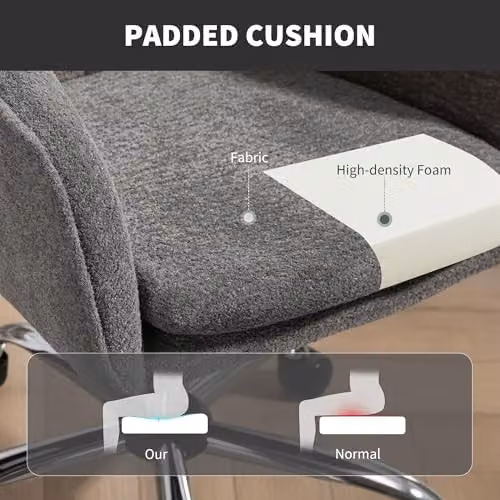 HOMCOM Modern Grey Snow Flannel Task Chair with Armrests and Castors, W/D/H: 63 x 64 x 96 cm – 3