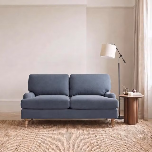 Furniturebox UK Bernie Blue Chenille Fabric 2 Seater Sofa with Solid Wood Frame