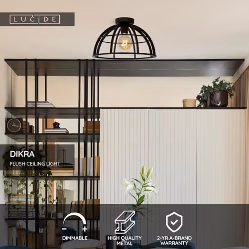 Lucide DIKRA Dimmable and Adjustable Modern Black Metal Flush Ceiling Light for Bathroom, E27, W/D/H: 40 x 40 x 24 cm – 2