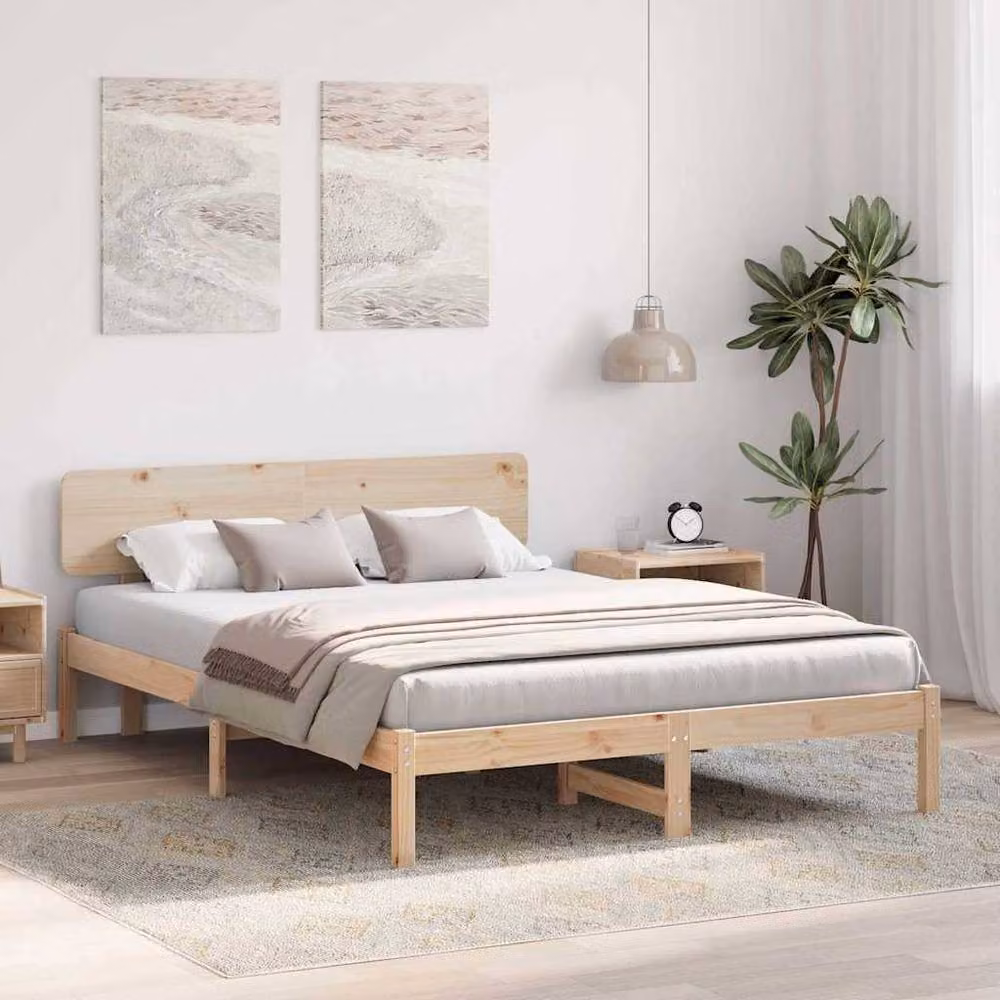 Berkfield Home Modern Bed Frame with Headboard in Beige Solid Pine Wood W/D/H: 160 x 200 cm – 2