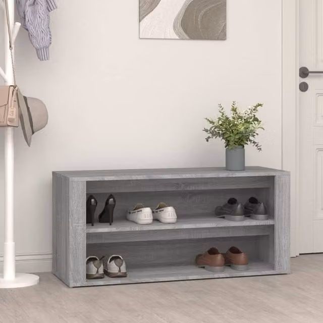 Berkfield Home Concrete Grey Shoe Rack in Engineered Wood, W/D/H: 100 x 35 x 45 cm