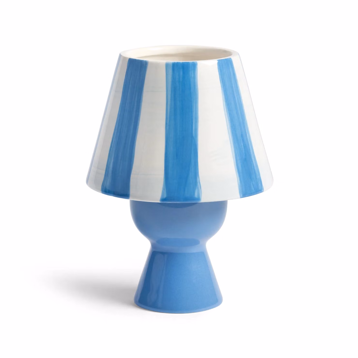 &Klevering Blue Cantine Ceramic Tealight Holder, Petrol Striped, Round Tabletop Design