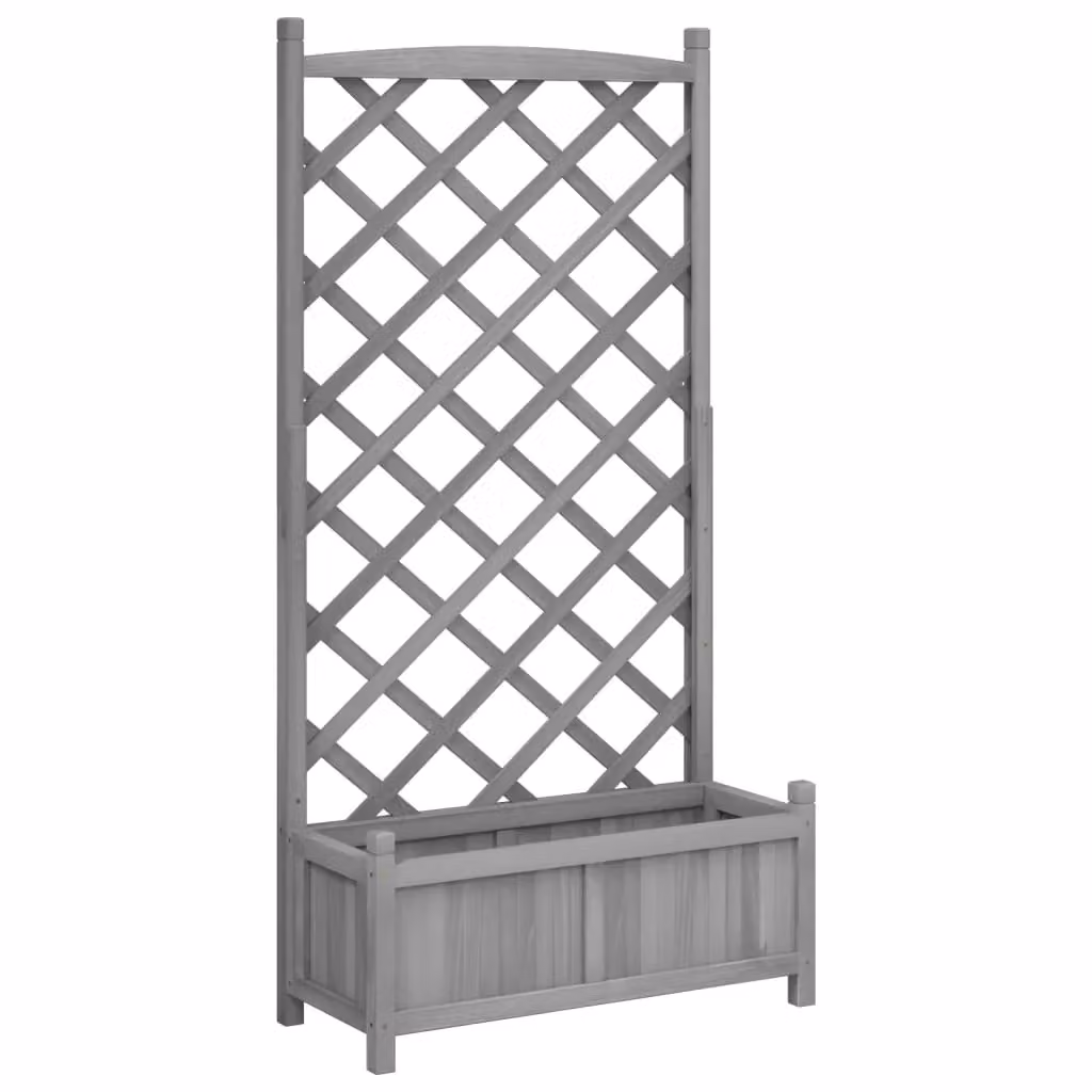 Berkfield Home Grey Solid Wood Fir Planter with Trellis – 2