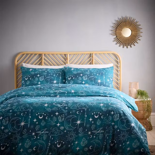 Charlotte Thomas Celestial Stars Duvet Cover and Pillowcase Set, Petrol Blue, W: 140 cm, L: 200 cm