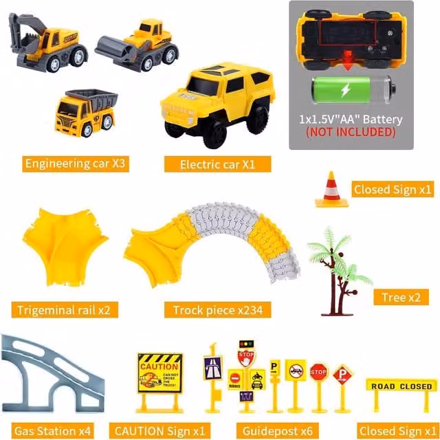 Smartbies Motorised Yellow Construction Race Track Set with Creative Sensory Motor Vehicles