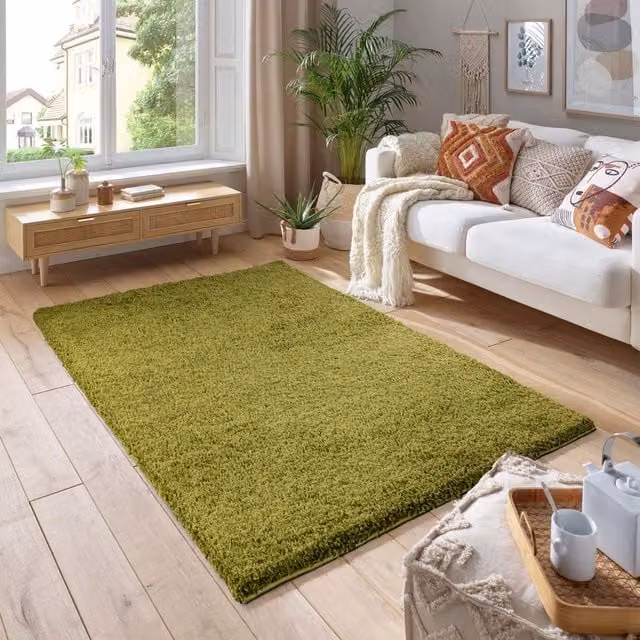 Smart Living Green Shaggy Area Rug with 5cm Pile, W: 60 cm, D: 110 cm