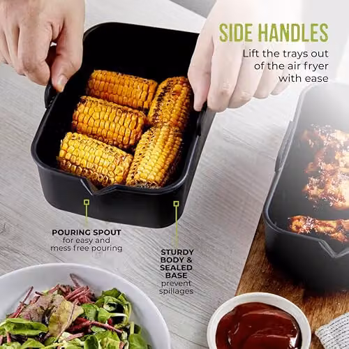 Tower T843093 Set of 2 Rectangular Silicone Air Fryer Trays, Black, Suitable for 6 Litre and Dual Basket Air Fryers – 6