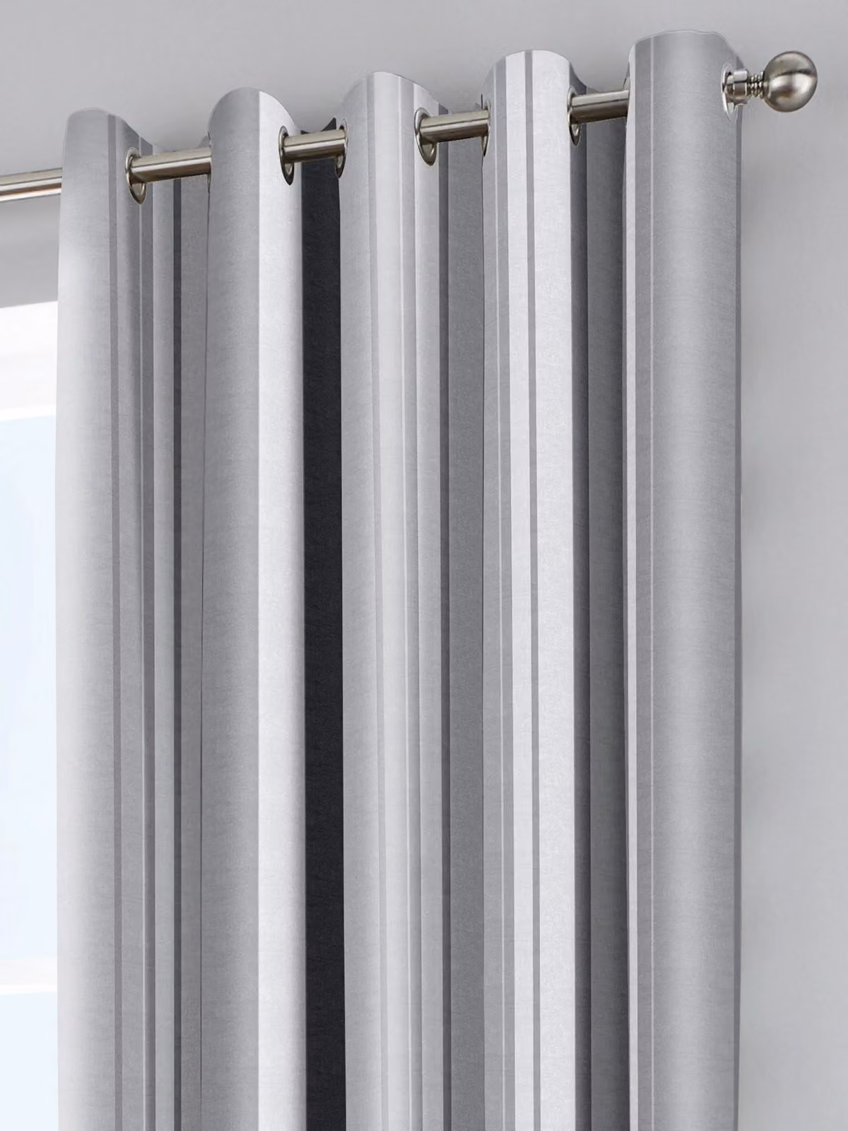 Fusion Whitworth Stripe Fully Lined 100% Cotton Eyelet Curtains in Grey, Width: 229 cm, Drop: 229 cm – 2