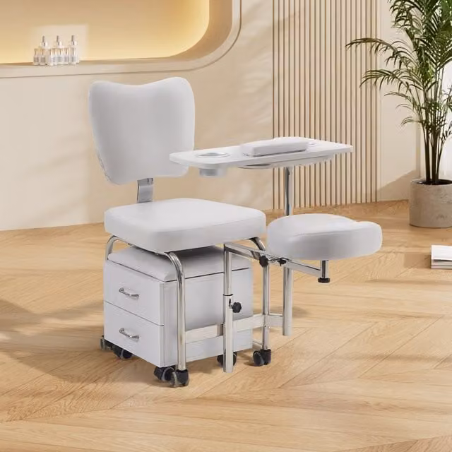Livingandhome Manicure Pedicure Nail Station with Mobile Storage Stool, White