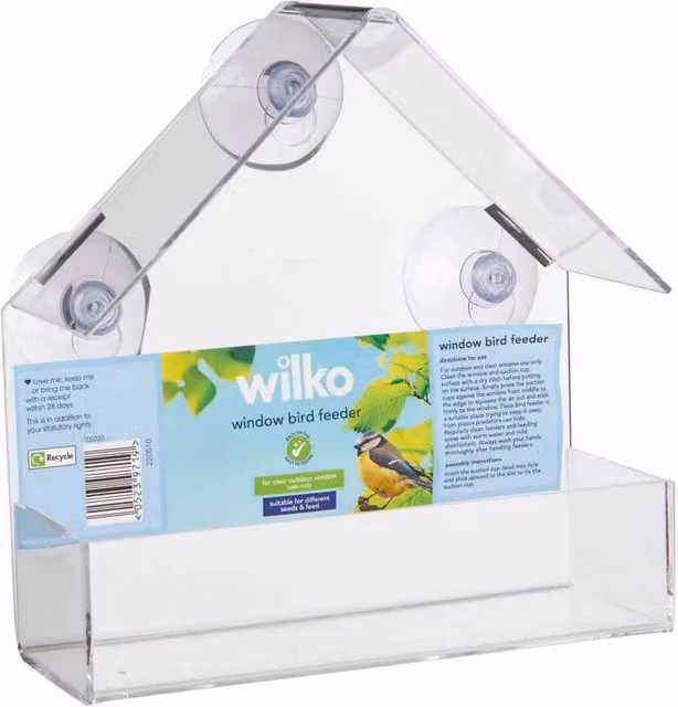 wilko Window Bird Feeder in Clear and White