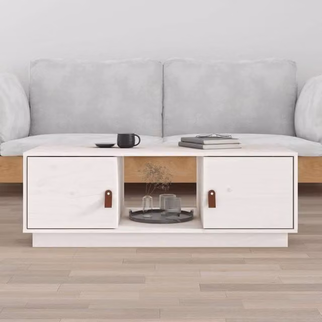Berkfield Home White Rustic Solid Wood Pine Coffee Table W/D/H: 100 x 50 x 35 cm – 1