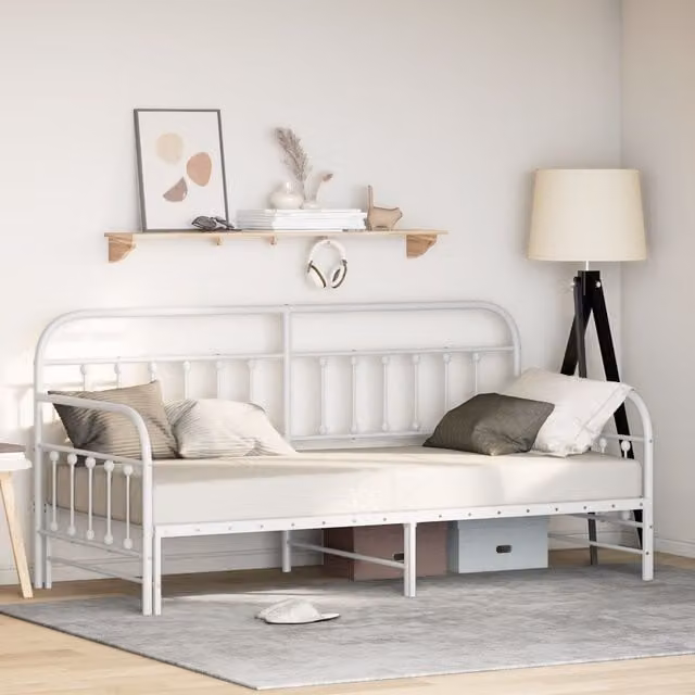 Berkfield Home Modern White Metal Bed Frame with Pull Out Drawer, W/D/H: 90 x 190 cm – 1