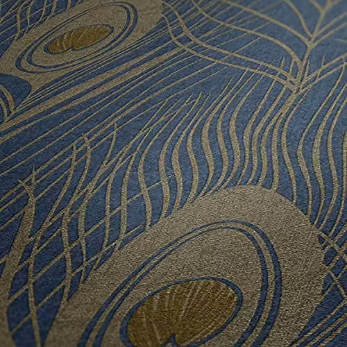A.S. Création Non-Woven Vinyl Wallpaper with Blue, Yellow and Petrol Botanical Peacock Feather Design – 2