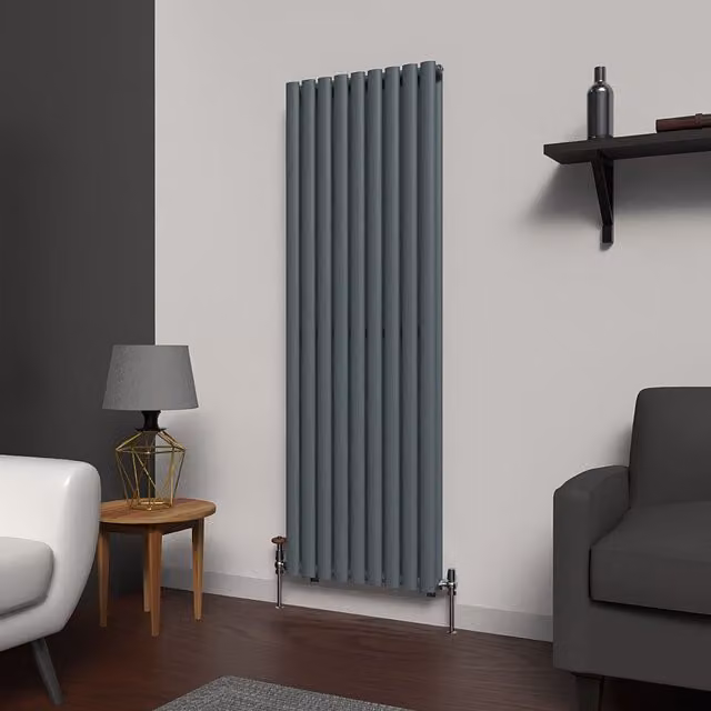 Lux Heat Oval Coloured Vertical Radiator in Slate Grey, H: 160 cm x W: 54 cm