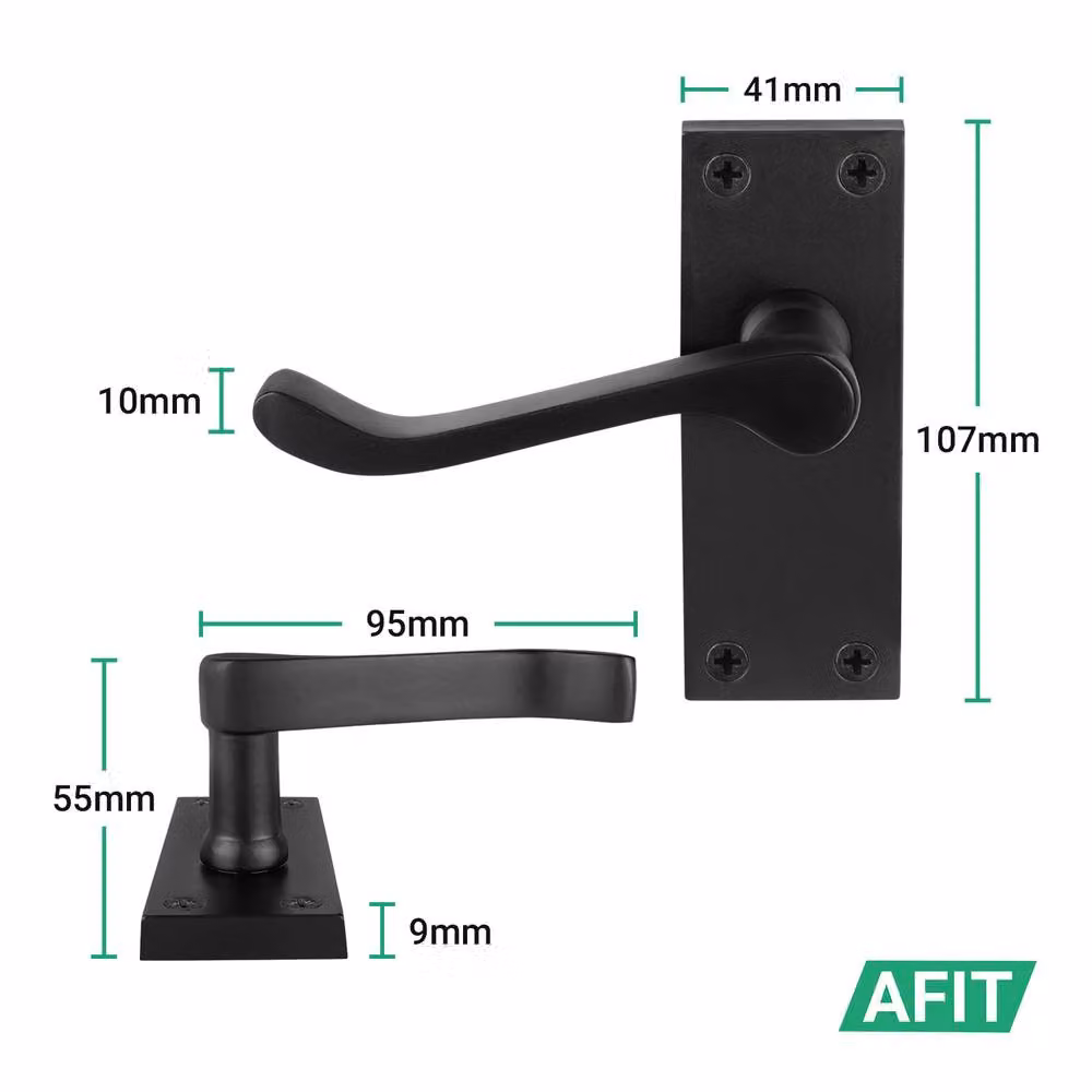 AFIT Black Scroll Handle Latch and Hinges Set, Matt Black, W/D/H: 150 x 150 x 64 mm – 2