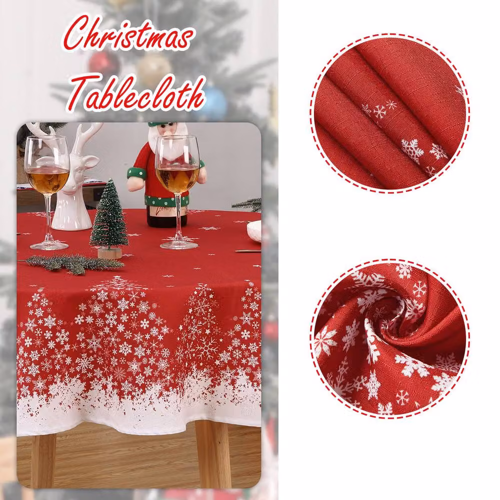 London Boutique Red Floral Christmas Waterproof Round Tablecloth, Diameter: 152.4 cm – 2