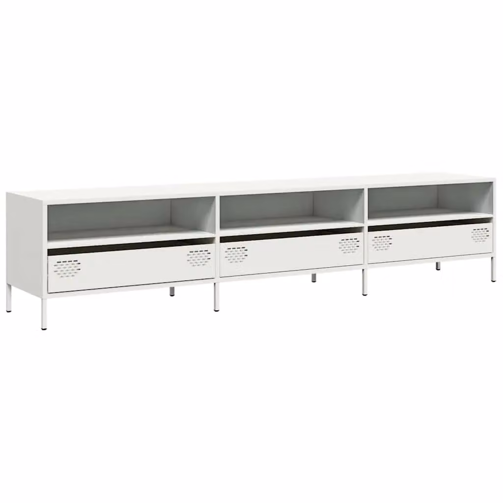 Berkfield Home White Industrial TV Cabinet in Matt Cold-rolled Steel W/D/H: 202 x 39 x 43.5 cm – 2